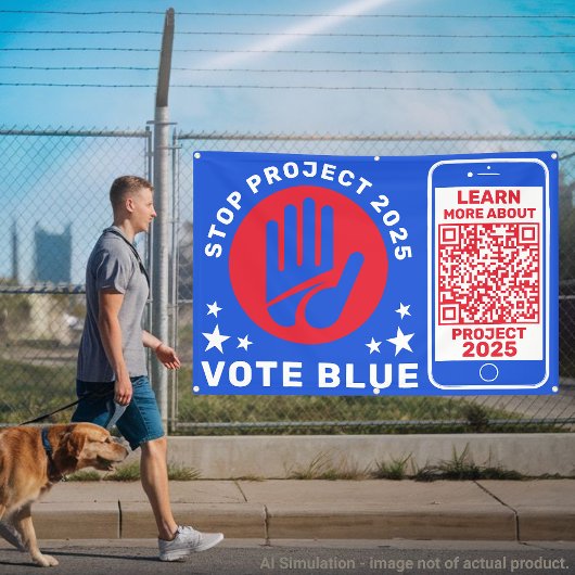 Harris Walz Stem Blauw 'Stop Project 2025!' QR-cod Spandoek