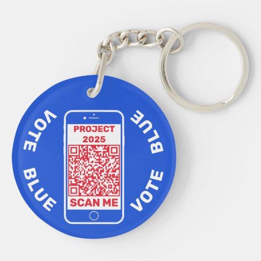 Harris Walz stemt blauw 'Stop Project 2025!' QR-co Sleutelhanger (Achterkant)