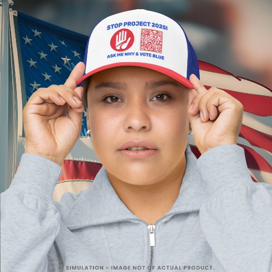 Harris/Walz 'Stop Project 2025!' Stem op blauwe QR Trucker Pet