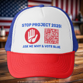 Harris/Walz 'Stop Project 2025!' Stem op blauwe QR Trucker Pet