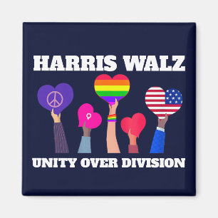 Harris Walz Unity over de divisie LGBTQ Dark Blue Magneet