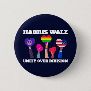 Harris Walz Unity over de divisie LGBTQ Dark Blue Ronde Button 5,7 Cm