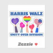 Harris Walz Unity over de divisie LGBTQ Dark Blue Sticker (Vel)