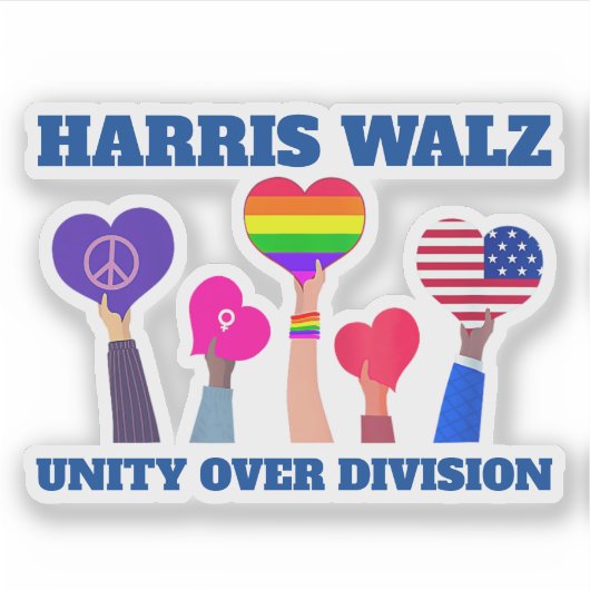 Harris Walz Unity over de divisie LGBTQ Dark Blue Sticker (Voorkant)