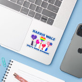 Harris Walz Unity over de divisie LGBTQ Dark Blue Sticker (Laptop met iPhone)