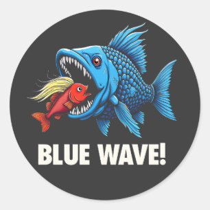 Harris Walz Verkiezing Blauwe golven Democraat Vis Ronde Sticker