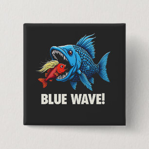 Harris Walz Verkiezing Blauwe golven Democraat Vis Vierkante Button 5,1 Cm