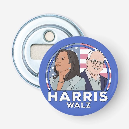 Harris Walz Verkiezing Button Flesopener (Voorkant)