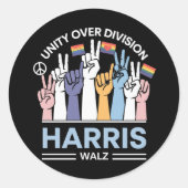 Harris Walz Waltz 2024 Eenheid over Divisie Ronde Sticker (Voorkant)