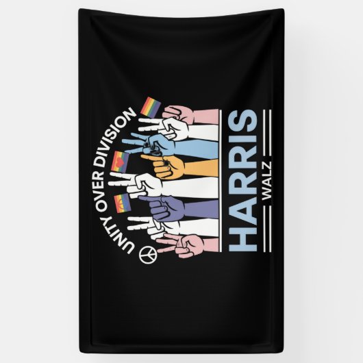 Harris Walz Waltz 2024 Eenheid over Divisie Spandoek (Verticaal)