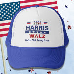 Harris Walz We gaan niet terug Trucker Pet<br><div class="desc">Opvallen met deze trucker hoed ter ondersteuning van de Harris / Walz campagne ticket. Beschikt over gestileerde rode,  witte en blauwe gestileerde letters in een vet opvallend patroon. Tekstbijschrift "We gaan niet terug" is bewerkbaar.</div>