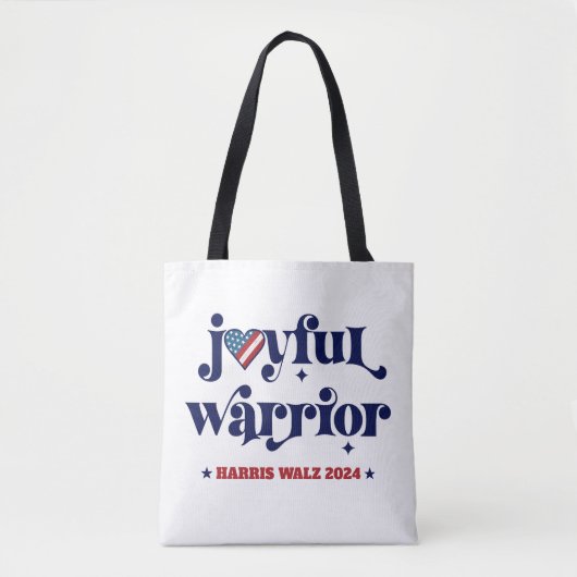 Harris Walz White Joyful Warrior USA Flag Heart Tote Bag (Voorkant)