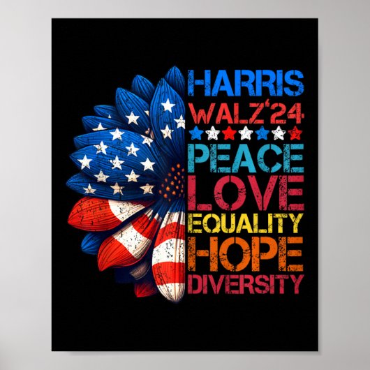 Harris Wheimer 2024 Peace Love Equality Hope Diver Poster (Voorkant)