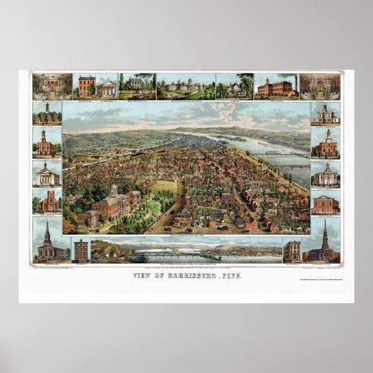 Harrisburg, PA Panoramic Map - 1855 Poster (Voorkant)