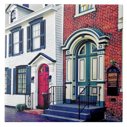 Harrisburg PA - Straat met Amerikaanse vlag Tegeltje (Voorkant)