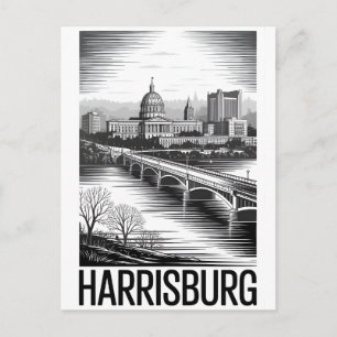 Harrisburg Pennsylvania Silhouette Zwart Wit Feestdagenkaart