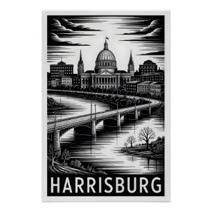Harrisburg Pennsylvania Silhouette Zwart Wit Houts Perfect Poster