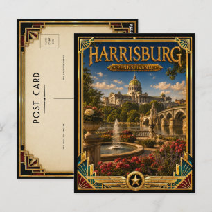 Harrisburg Pennsylvania Vintage Art Deco Gouden Briefkaart