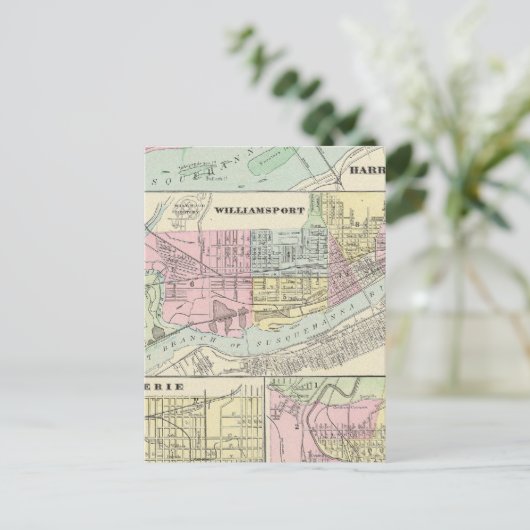 Harrisburg, Williamsport, Erie, Scranton Briefkaart (Staand voorkant)