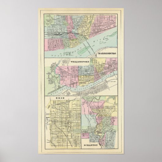 Harrisburg, Williamsport, Erie, Scranton Poster (Voorkant)