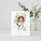 Harrison Fisher Girl en Her Dog Briefkaart (Staand voorkant)
