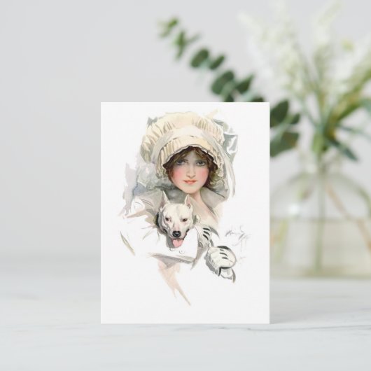 Harrison Fisher Girl en Her Dog Briefkaart (Staand voorkant)