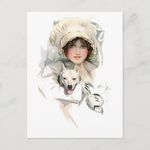 Harrison Fisher Girl en Her Dog Briefkaart