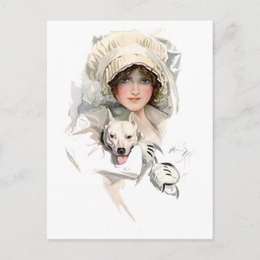 Harrison Fisher Girl en Her Dog Briefkaart (Voorkant)