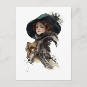 Harrison Fisher Girl in een Blauwgroen Pet Briefkaart