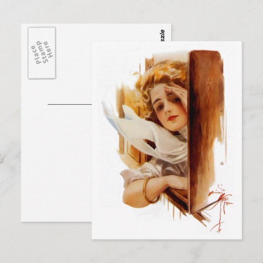 Harrison Fisher Vrouw in de trein Briefkaart (Voorkant / Achterkant)