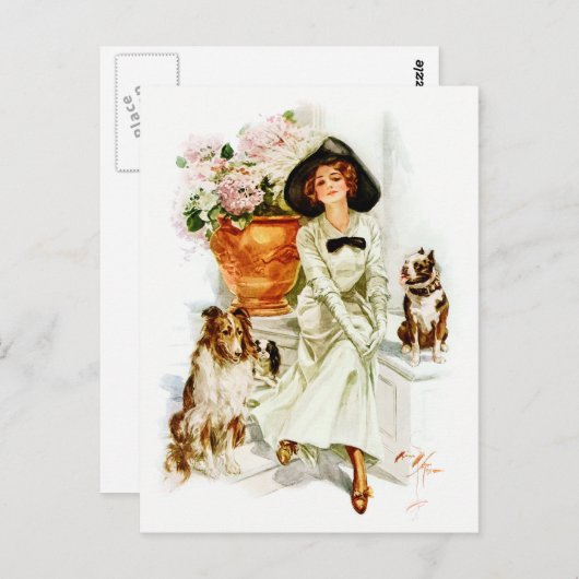 Harrison Fisher Vrouw met drie honden Briefkaart (Voorkant / Achterkant)