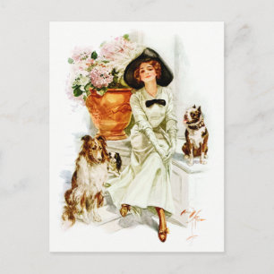 Harrison Fisher Vrouw met drie honden Briefkaart