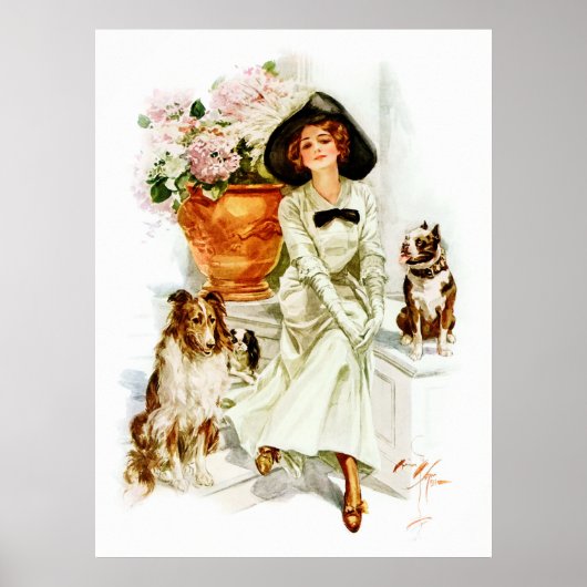 Harrison Fisher: Vrouw met drie honden Poster (Voorkant)