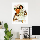 Harrison Fisher: Vrouw met drie honden Poster (Thuiskantoor)