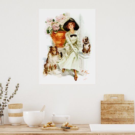 Harrison Fisher: Vrouw met drie honden Poster (Keuken)