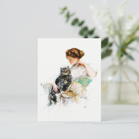 Harrison Fisher Vrouw met kat Briefkaart (Staand voorkant)