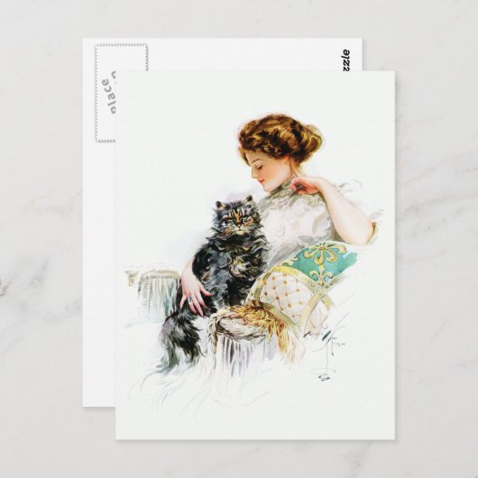Harrison Fisher Vrouw met kat Briefkaart (Voorkant / Achterkant)