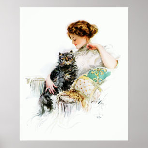 Harrison Fisher Vrouw met kat Poster