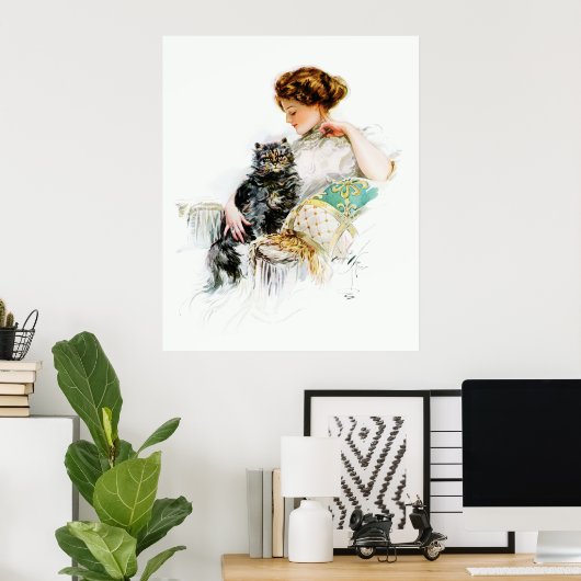 Harrison Fisher: Vrouw met kat Poster (Thuiskantoor)