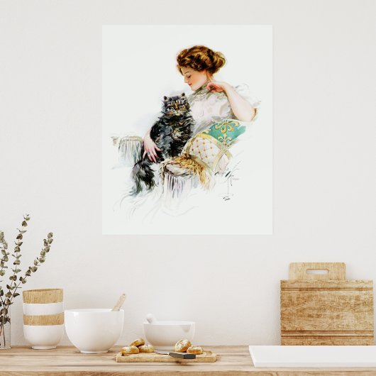 Harrison Fisher: Vrouw met kat Poster (Keuken)