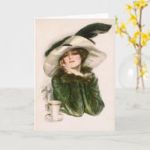 Harrison Fisher's 'Contentment' & Koffiegroet Kaart (Gele Bloem)