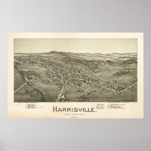 Harrisville W. Virginia 1899 Antiek Panoramic Map Poster
