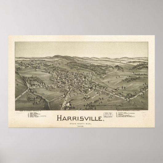 Harrisville W. Virginia 1899 Antiek Panoramic Map Poster (Voorkant)