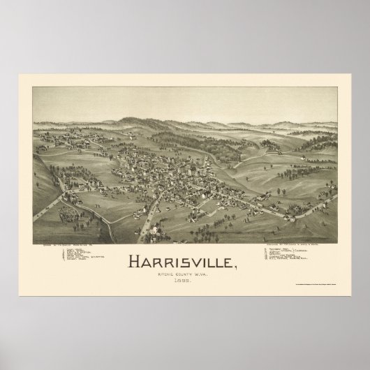 Harrisville, WV Panoramic Map - 1899 Poster (Voorkant)