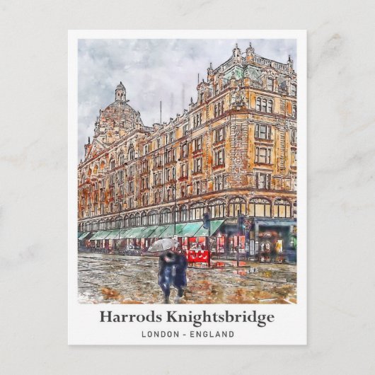 Harrods Knightsbridge London Travel Waterverf Briefkaart (Voorkant)
