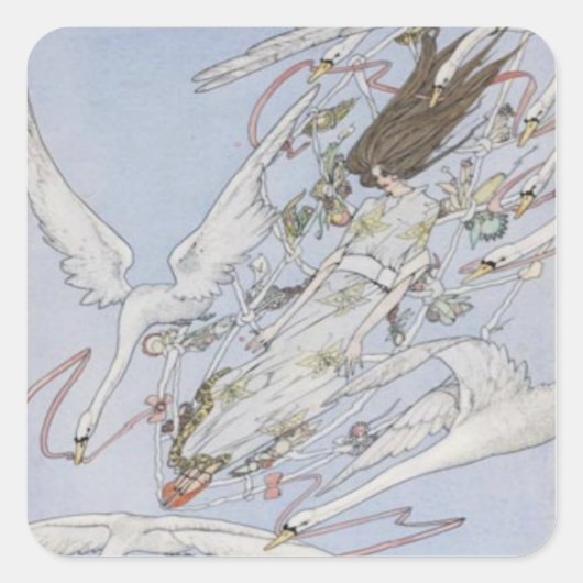 Harry Clarke Wild Swans Square Sticker (Voorkant)