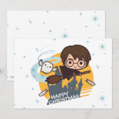 Harry en Hedwig Flying Past Hogwarts Kerstmis Feestdagenkaart (Voorkant / Achterkant)