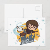 Harry en Hedwig Flying Past Hogwarts Kerstmis Feestdagenkaart (Voorkant / Achterkant)