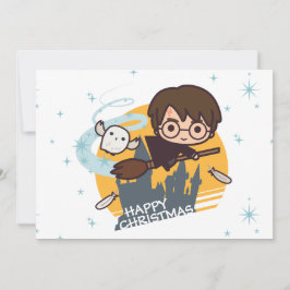 Harry en Hedwig vliegen langs Hogwarts met Kerstmi Feestdagenkaart
