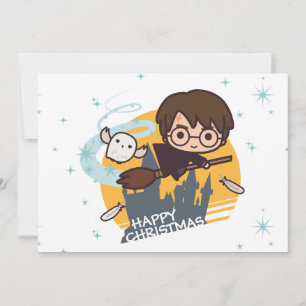 Harry en Hedwig vliegen langs Hogwarts met Kerstmi Feestdagenkaart